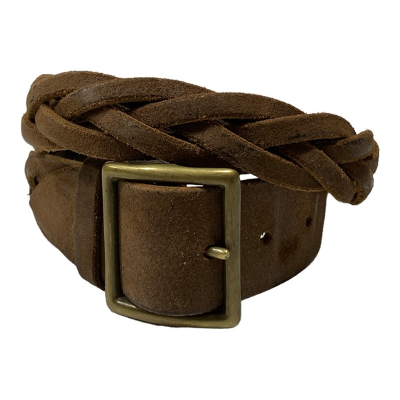 Vintage Leather Braided Belt Burnished Distressed Brass Buckle Sz M Brown - Picture 10 of 10